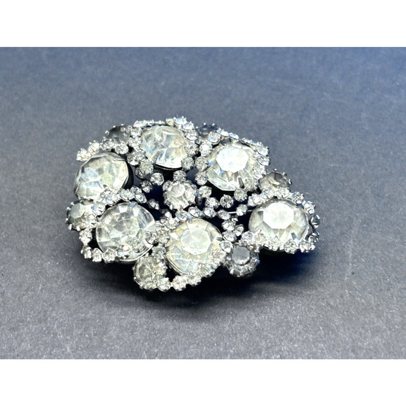 Vintage 1950s Rhinestone Brooch, Silver-tone Clear Crystal - Picture 15 of 16